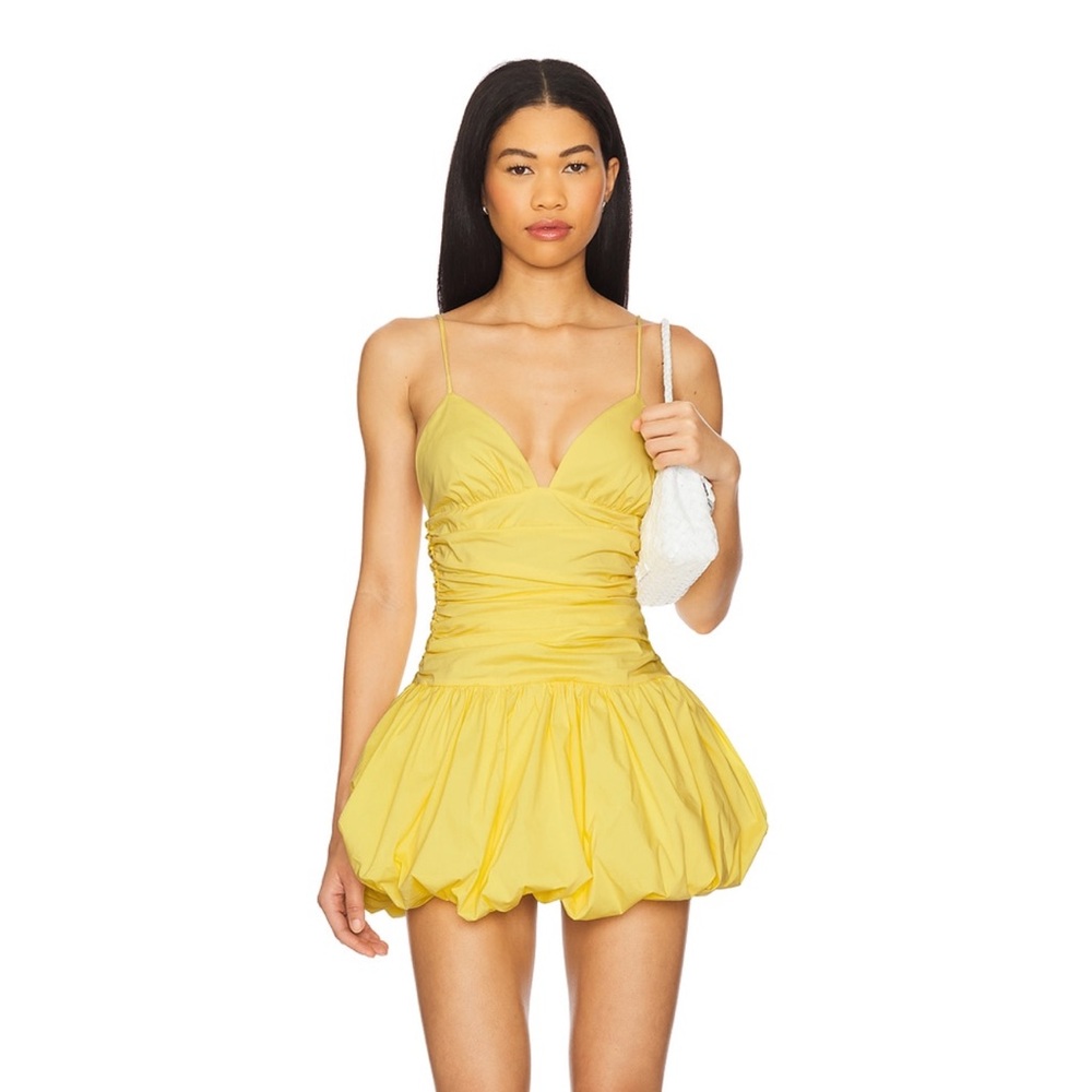 REVOLVE Yellow Ruched Mini Bubble Dress